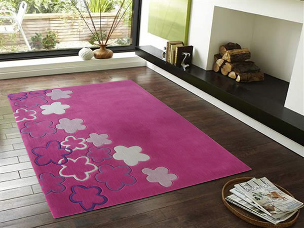 Hand Tufted Rug Pink Flower