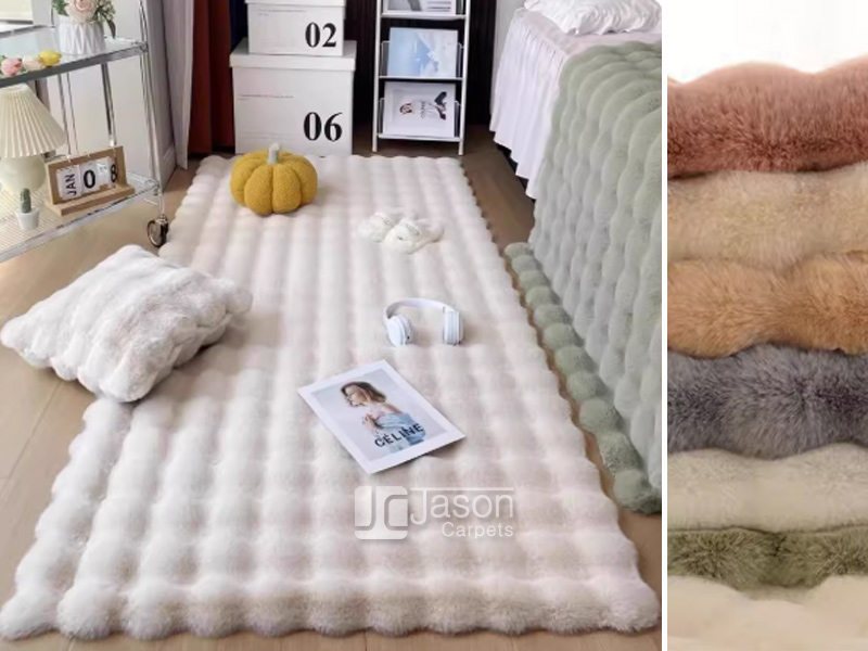  3D Bubble Shape Faux Rabbit Fur Area Rug